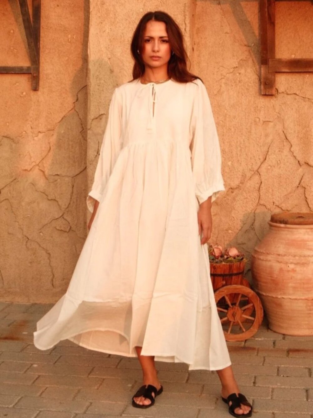 House of Sundar Sara Midi Dress Snow White cotton Boho-style Dress size XL